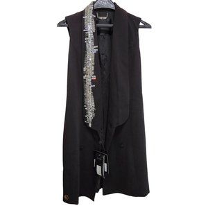 $3375 Philipp Plein Black Embellished Sleeveless Tuxedo 'Chopper' Dress Size S